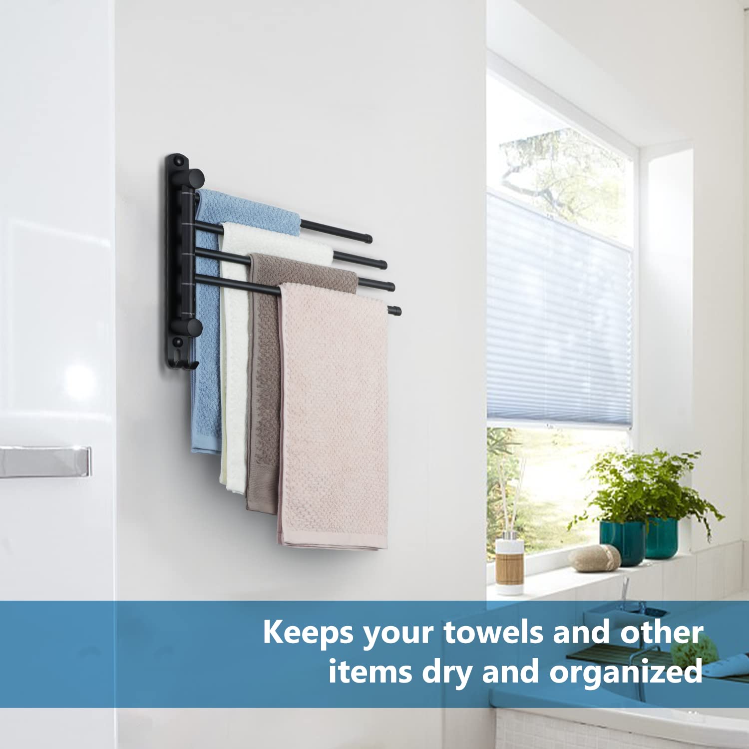 Black Towel Rack JSVER Swivel Towel Rack Wall Mounted  SUS304 Stainless Steel Towel Bar  Space Saving Towel Holder  Towel Racks for Bathroom